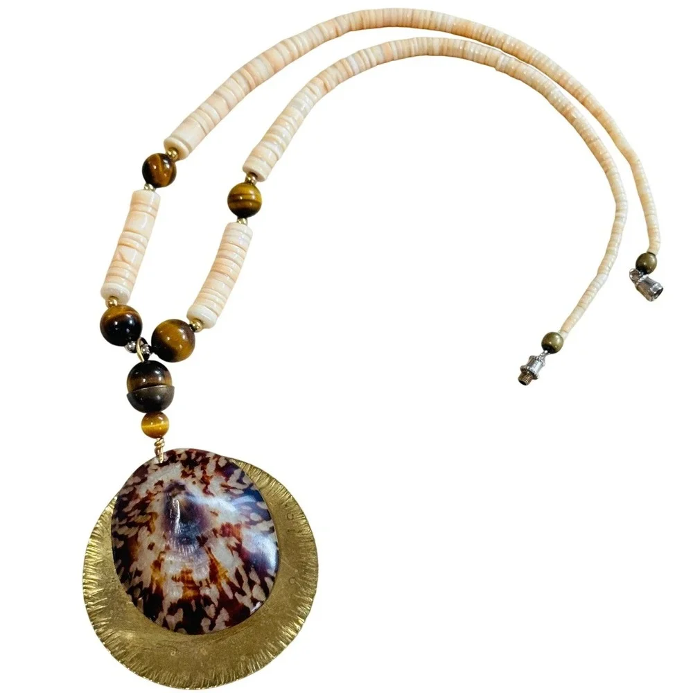VTG Santo Domingo limpet shell Necklace Heishi tigers‎ eye beads Native American